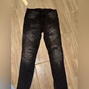 NEW KDNK Black Distressed Moto Skinny Jeans Men Size 30 KND4180 Stretch